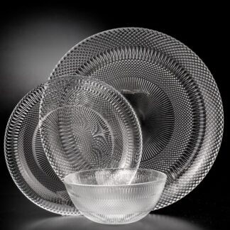 סט צלחות זכוכית 18 חלקים בעיצוב רטרו מבית פוד אפיל מתאים לשישה סועדים