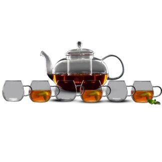 מארז תה מושלם הכולל קנקנן חליטה בנפח 1.5 ליטר + 6 כוסות זכוכית מעוצבות לתה