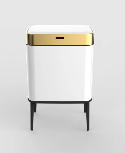 פח דיגיטלי למטבח על רגליים בנפח 60 ליטר בצבע לבן עם פס זהב