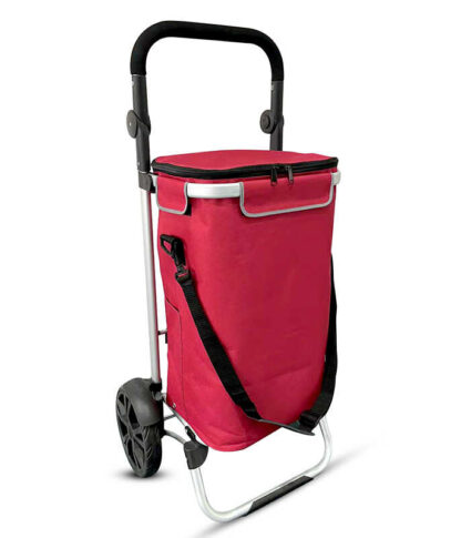 עגלה אדומה לקניות נוחה מאוד לשימוש כולל תיק תרמי פנימי איכותי נפח כולל של 45 ליטר גוף אלומיניום קל וחזק במיוחד מבתי פוד אפיל