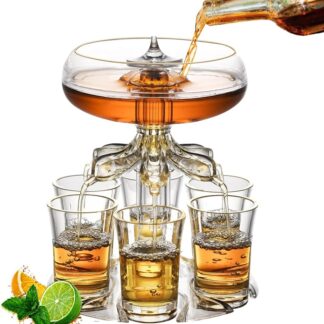 דיספנסר מזיגה ליין ואלכוהול מתאים לקידוש ומשחקי חברה עשוי חומר אקרילי איכותי ומגיע עם 6 כוסות שוט בנפח 45 מל כל אחת - אריזת מתנה