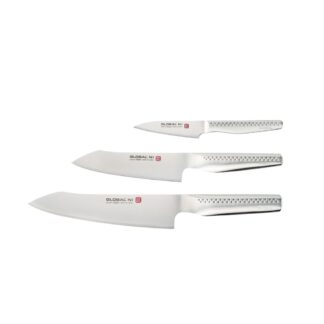 סט סכיני גלובל מסדרת NI הכולל סכינ שף סכין קילוף וסכין עזר מקצועית