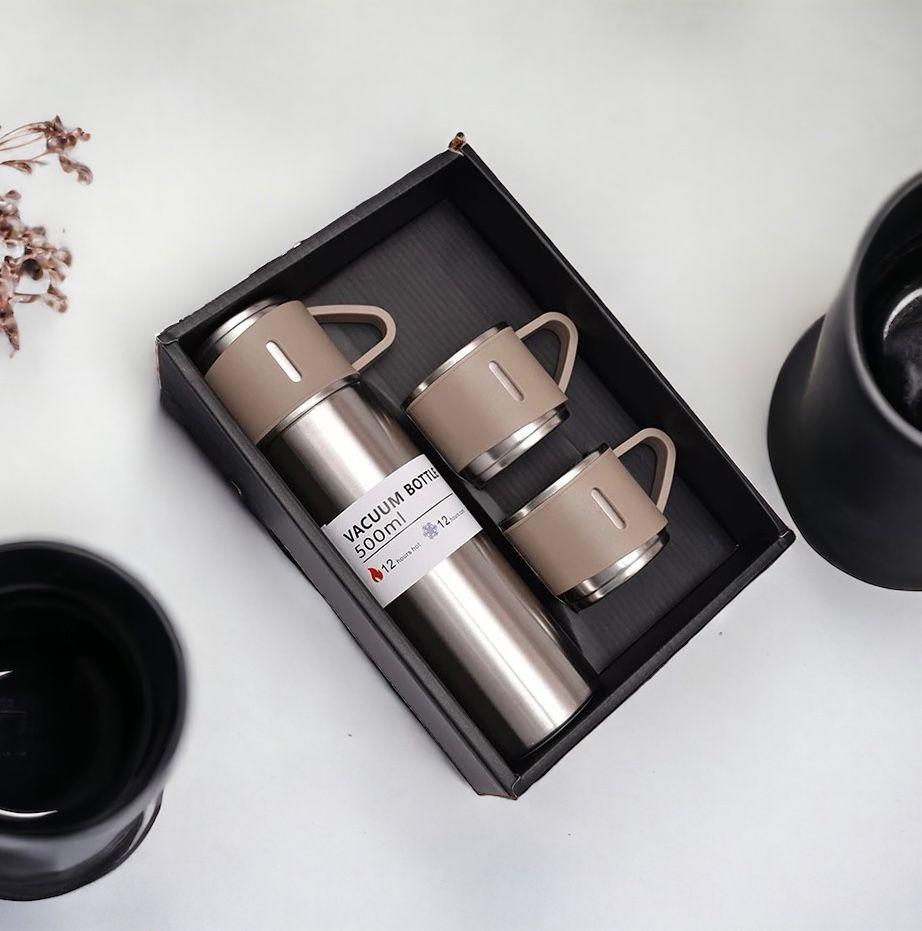 סט תרמוס חצי ליטר עם ספלים באריזת מתנה