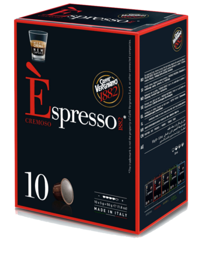 12 מארזים של עשר קפסולות (120 יחידות סה"כ) להכנת קפה אספרסו CREMOSO [אדום] בטעם קרמי. כל הקפסולות מתוצרת איטליה!! קצף סמיך, זהוב, עם טעם מתמשך. אופי ארומטי נקי המזכיר את טעמם המעודן של תבלינים אוריינטליים עם רמזים מעניינים של וניל ופלפל שחור.