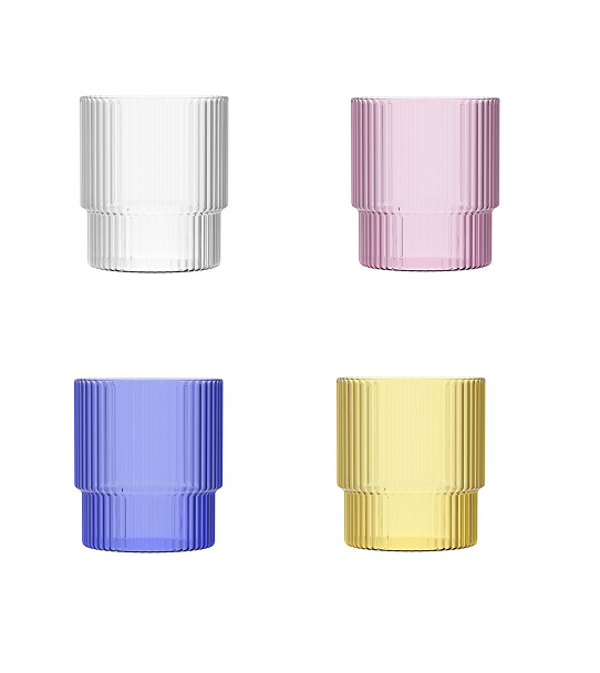 כוס צבעונית מושלמת לשתייה קרה בצבעי קיץ מרהיבים חצי שקופה במראה פסים יוקרתי נערמת בקלות לחיסכון במקום נפח 350 מ"ל אידיאלי להכנת קוקטיילים
