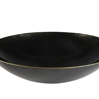 קערת יוקרתית בשחור מבריק עם פס עליון בגימור זהב למראה מושלם  קערה עם נוכחות אדירה יותר מרהיט מאשר שימוש גדולה במיוחד בקוטר 39 ס"מ יכולה לשמש כקערת פירות או קערה במרכז שולחן להניח את הדברים בסוף יום עבודה נהדרת להגשת סלטים ומנות קרות אינה מתאימה לשימוש במדיח או במיקרו