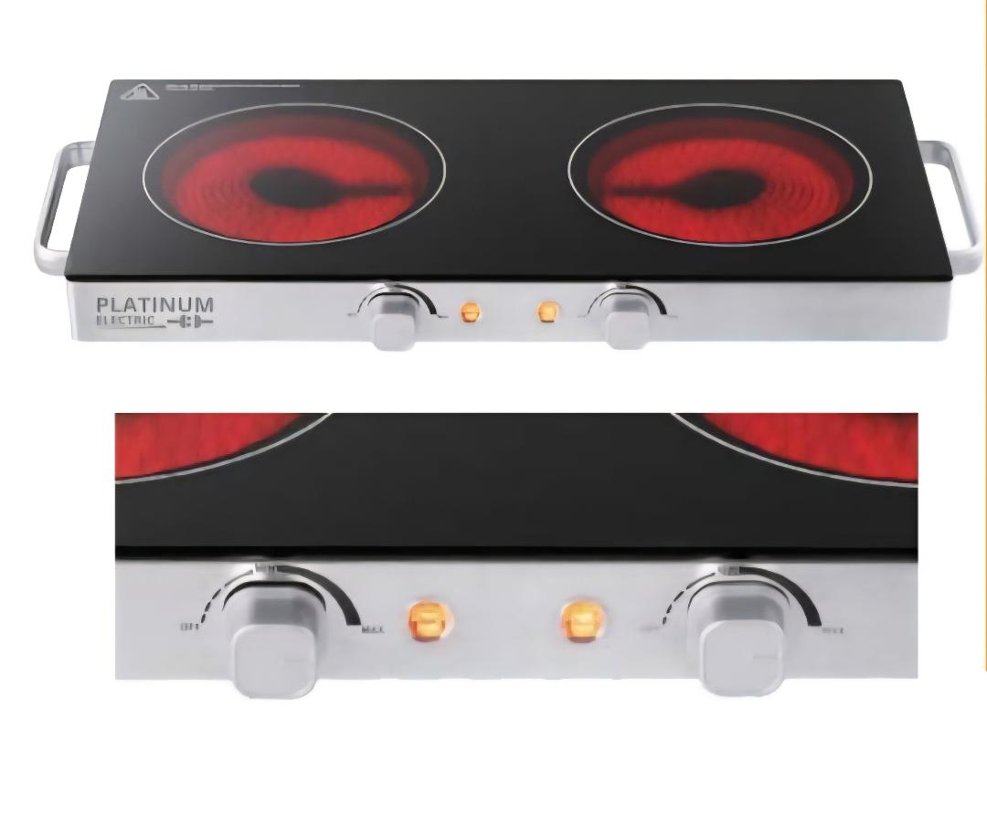 מוצר מדהים במחיר מטורף ! כירה חשמלית קרמית זוגית גדולה במיוחד ועוצמתית וניידת במחיר מדהים ! גוף חימום אינפרא אדום קוטר 165X2 מ"מ עצמה 2600W זכוכית קריסטלית חסינה מנגנון הגנה מידת משטח: 46X23 ס"מ כפתור ווסת חום מתכוונן נורת ביקורת ידית אחיזה בטיחותית המאפשרת עבודה יציבה וניוד בטוח 4 רגליות יציבות 12 חודשי אחריות יבואן רשמי