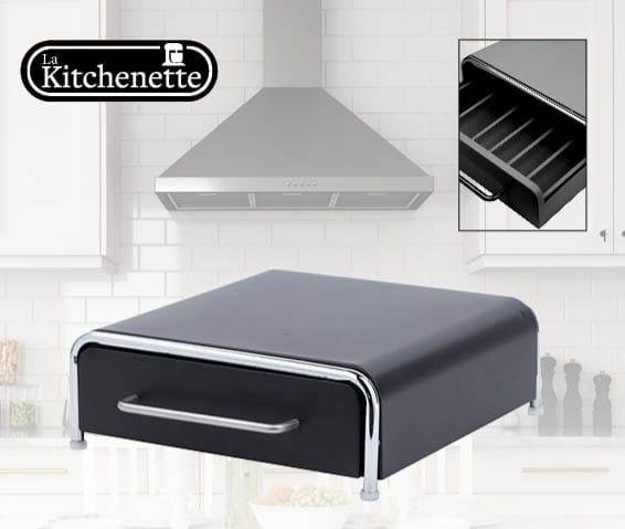 מעמד שחור לאחסון קפסולות קפה ומכונת קפה