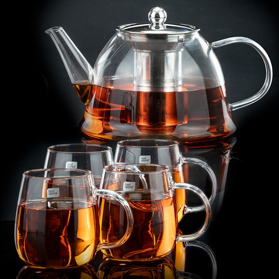 מארז תה זכוכית הכולל קנקן 1.5 ליטר + 4 ספלים food appeal MALAYSIA