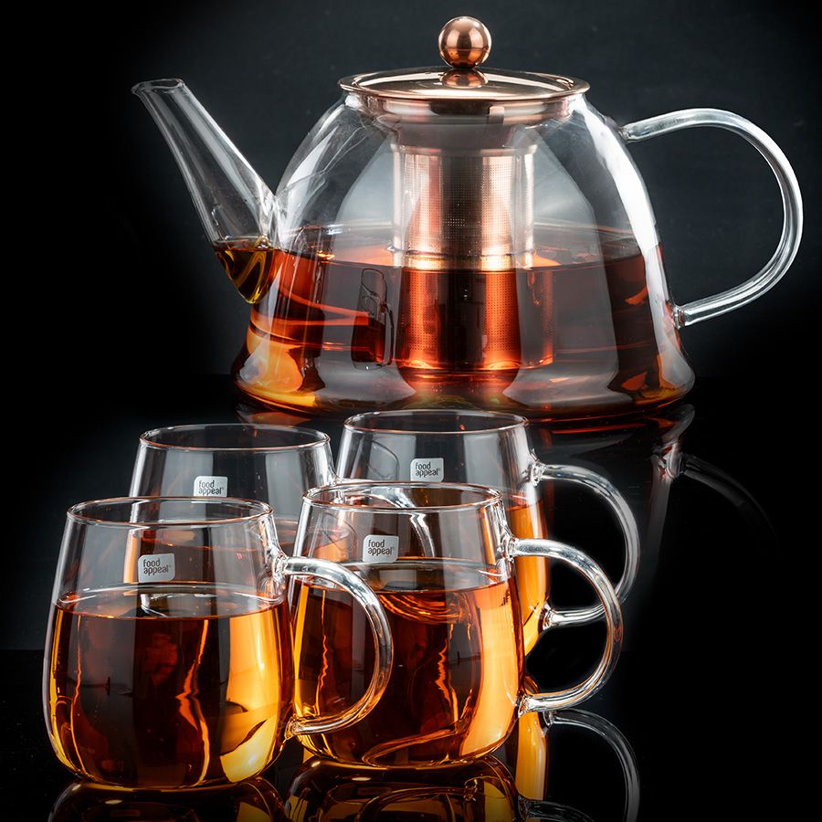 מארז תה זכוכית הכולל קנקן 1.5 ליטר + 4 ספלים food appeal MALAYSIA