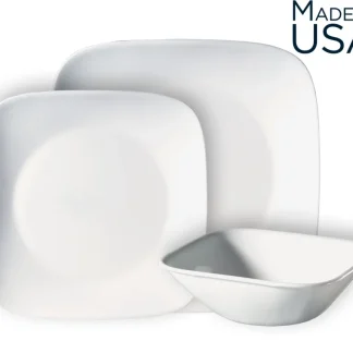 לבן חלק ומרובע  דגם פיור וויט הינו סט אלגנטי וקלאסי במיוחד דגם זה מאופיין בצבעו הלבן הבוהק והחלק המקנה לו מראה נקי ורענן. דגם רב שימושי המתאים לכל בית ומחמיא לכל שולחן.  זה יכול לשמש גם כסט משלים לדגמים נוספים. PURE WHITE מגוון  צלחת מנה עיקרית  - 26.5X26.5 ס"מ  מנה ראשונה -  23X23 ס"מ  קערת מרק - 16X16 ס"מ (650 מ"ל)  צלחת עוגה 16.5X16.5 ס"מ  לפתניה - 296 מ"ל  קערת סלט - 1 ליטר  קערת סלט - 1.4 ליטר  סט צלחות באריזת שי מרובע לבן חלק  24 חלקים, מתאים ל- 6 סועדים הכולל: 6 צלחות מנה עיקרית - 26.5 ס"מ, 6 צלחות מנה ראשונה - 23 ס"מ, 6 צלחות עוגה 16 ס"מ, בול למרק - 650 מ"ל 18 חלקים, מתאים ל- 6 סועדים הכולל: 6 צלחות מנה עיקרית - 26.5 ס"מ, 6 צלחות מנה ראשונה - 23 ס"מ, 6 בול למרק - 650 מ"ל 12 חלקים מתאים ל-4 סועדים הכולל:  4 צלחות מנה עיקרית - 26.5 ס"מ, 4 צלחות מנה ראשונה - 23 ס"מ, 4 בול למרק - 650 מ"ל