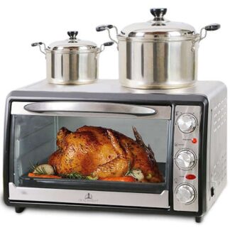 שומרים את השבת ונהנים מאוכל חם ! טוסטר אובן נירוסטה מתאים לשימוש בשבת משולב פלטת שבת מנירוסטה בחלקו העליון. פטנט ייחודי המאפשר שמירת שבת כהלכתה ושימוש יום יומי כטוסטר אובן רגיל. מפסק עם כיסוי מגן לבחירה בין טוסטר אובן לשימוש רגיל, לבין מצב שבת (שמירת חום והפעלת הפלטה) במצב שבת מופעלת פלטת השבת ושמירת חום פנימי אוטומטית עוד נתונים: לטוסטר אובן מאוורר טורבו לפיזור חום אחיד בחלל הפנימי בקר טמפרטורה רחב טווח לשליטה על הטמפרטורה בשימוש רגיל אידאלי עבור חימום, אפיה, בישול וצלייה מגיע עם מגש פירורים נשלף קל לניקוי מגש בישול אמייל קל לניקוי וידית אחיזה נפח 35 ליטר טיימר 60 דקות כיבוי אוטומטי מתח 230V, 50Hz הספק: 1600W צבע: שחור, נירוסטה 12 חודשי אחריות יבואן רשמי. מאושר לשימוש בשבת ויום טוב על ידי המכון הטכנולוגי להלכה