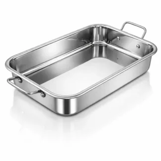 הנירוסטה עוברת מהתנור ישירות לשולחן. התבנית שבלעדיה המטבח אינו שלם! תבנית הנירוסטה משמשת לאפייה של מגוון מאכלים: לזניות, פשטידות, עוף, בשר, ירקות. מושלם להשריית מרינדות להכנה והקפאה של עוגות קרות: ביסקוויטים, גבינה, שוקולד ועוד…! לשימוש גם בתנור וגם בטוסטר אובן. תבנית צלייה איכותית עשויה מנירוסטה עבה ואיכותית המבטיחה עמידות לאורך שנים נירוסטה 304 (18/10) המומלצת ביותר לשימוש במזון ניתנת לשטיפה במדיח כלים (מומלץ לייבש לאחר השטיפה) התבניות מגיעות במידות: 32X24 ס"מ 37X28 ס"מ 42X31 ס"מ