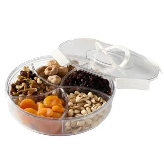 גם כשיוצאים מהבית מתפנקים עם כל מה שאוהבים צלחת מחולקת עם ידית נשיאה המאפשרת לנו ניוד אוכל לכל מקום וללא חשש של לכלוך או שHישפך לנו כמובן אטומה לחלוטין מושלמת להגשת פיצוחים סלטים פירות יבשים ועוד תכונות המוצר: 100% הרמטיות לשמירה על טריות המזון לאורך זמן שליפה של החלוקה הפנימית לשינוי נפחי האחסון סוג החומר: פלסטיק קשיח אחסון מודולרי חכם יעיל ונוח אטם סיליקון במכסה הקופסאות אינן מכילות את הכימיקל ביספינול A ללא BPA וללא Phthalate שטיפה ידנית מומלצת מסתובב 360 מעלות להגשה נוחה ניתן לאחסון במקרר / צידנית ננעלות מארבעה צדדים בצורה הרמטית לחלוטין קערה מחולקת שקופה עם מעמד מסתובב – אריזת מתנה