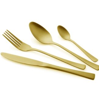 משדרגים את שולחן האוכל סט סכו"ם יוקרתי שעבר תהליך PVD המעניק לו גוון זהב מט הגוון שנוצר הוא כל כך חזק ועמיד מחזיק מעמד לאורך שנים וניתן לשימוש במדיח הכלים. תכונות המוצר: 24 חלקים ל-6 סועדים הסט כולל: 6 כפיות, 6 כפות, 6 מזלגות, 6 סכינים. מגיע באריזת מתנה יוקרתית מתאים למדיח אך אינו מומלץ חשוב לדעת: חובה לנגב את הסכום מיד לאחר פעולת ההדחה!